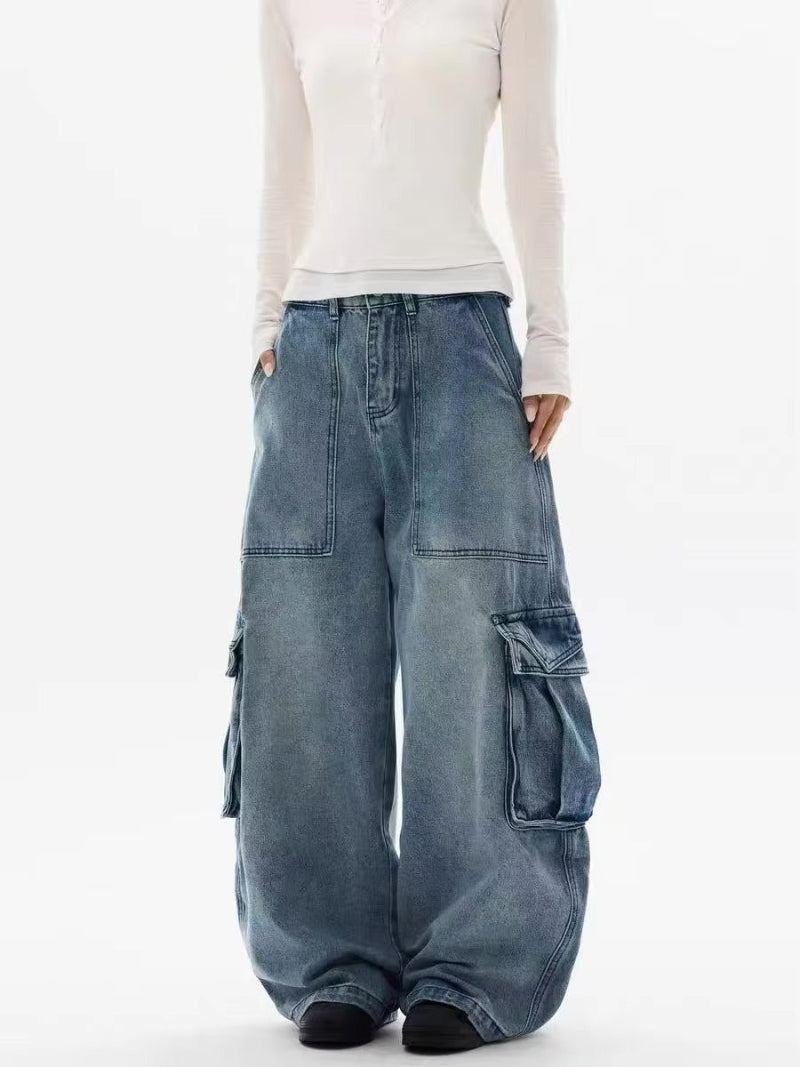 Y2K Washed Baggy Barrel Cargo Jeans