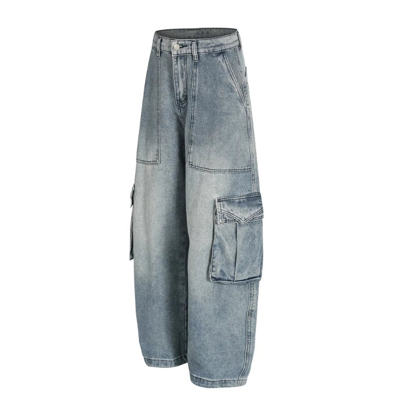 Y2K Washed Baggy Barrel Cargo Jeans