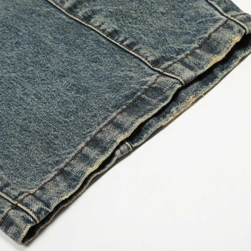Y2K Washed Contrast Wide Leg Curved Knife Barrel Jeans
