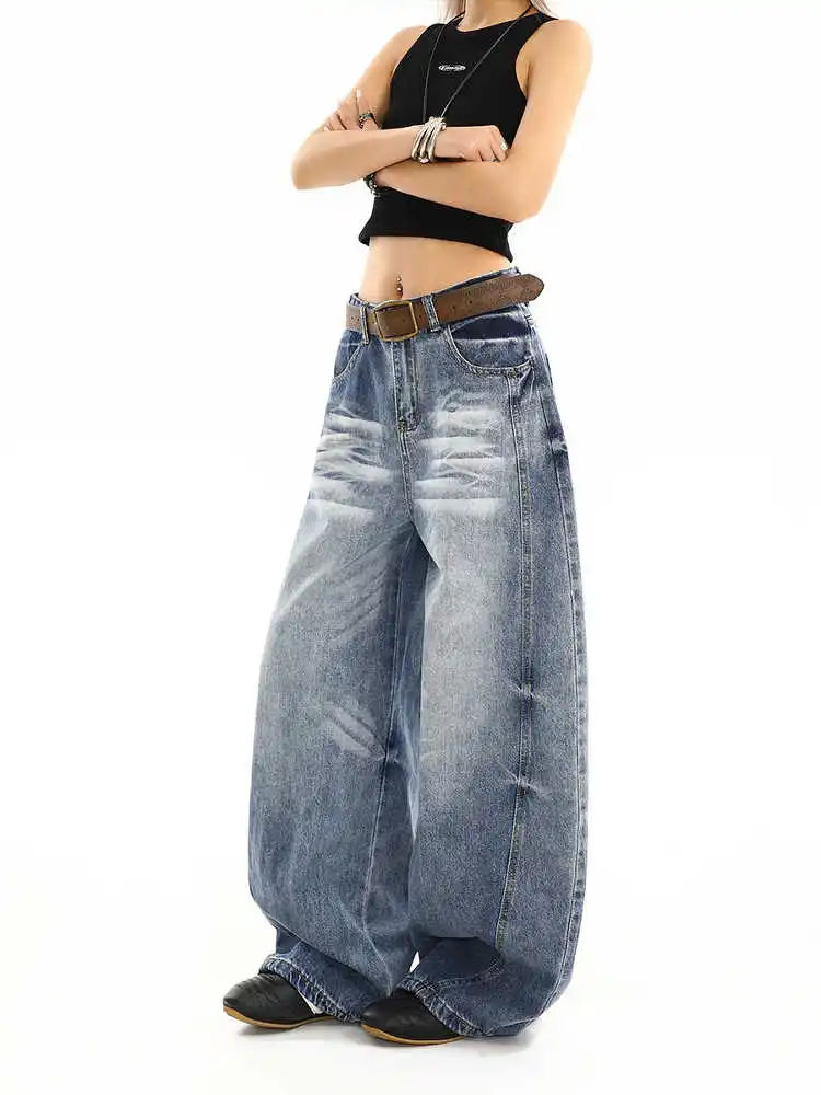 Y2K Washed Curved Baggy Boyfriend Fit Jeans