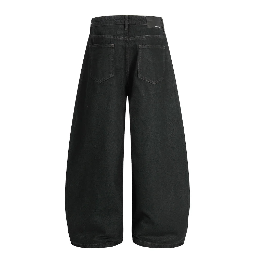 Y2K Washed Distressed Baggy Denim Curved Barrel Jeans