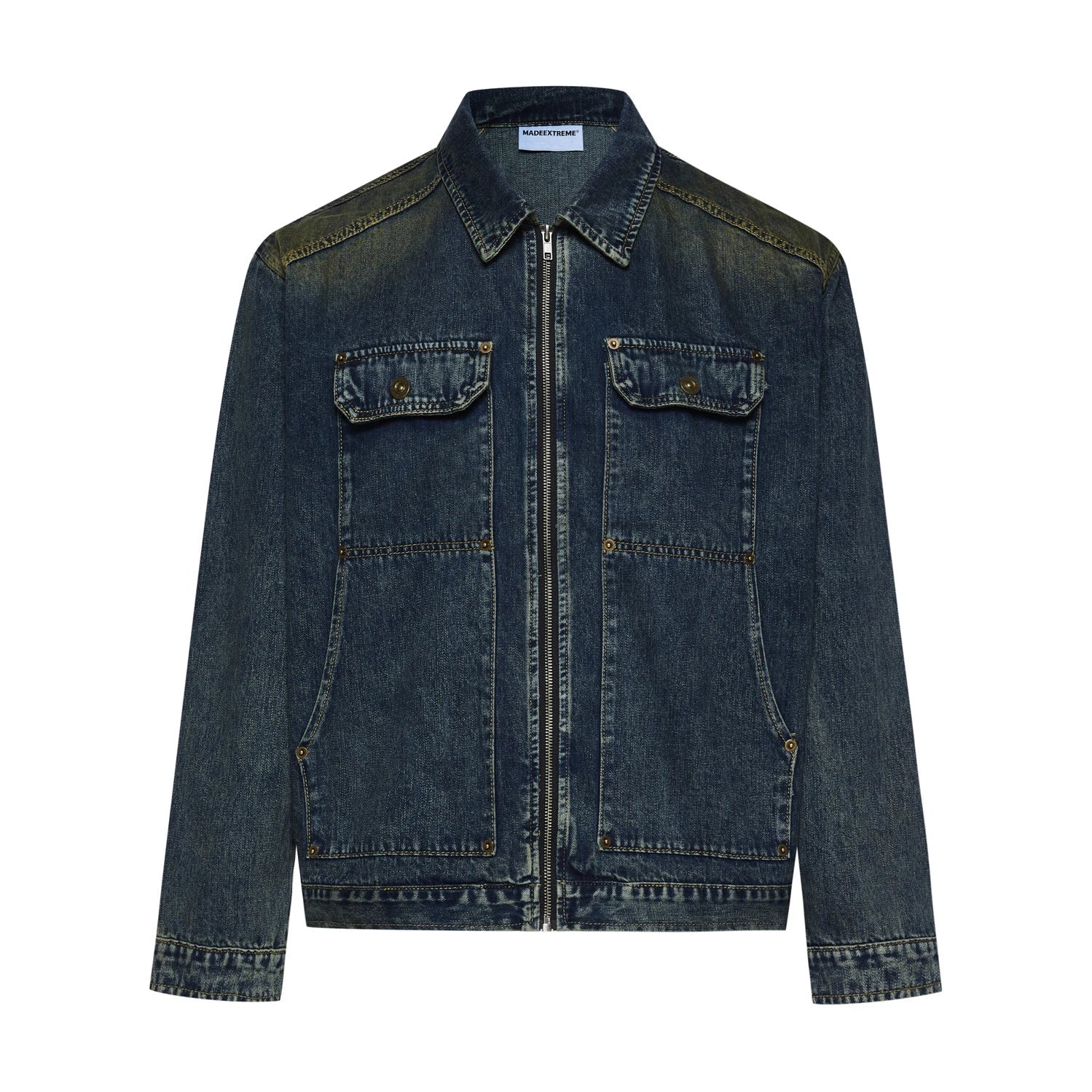 Y2K Washed Distressed Faded full Zip Up Denim Jacket