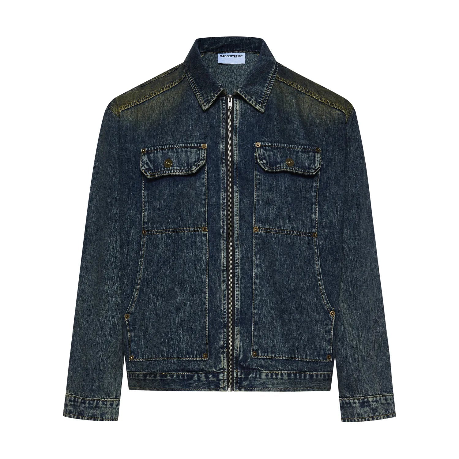 Y2K Washed Distressed Faded full Zip Up Denim Jacket