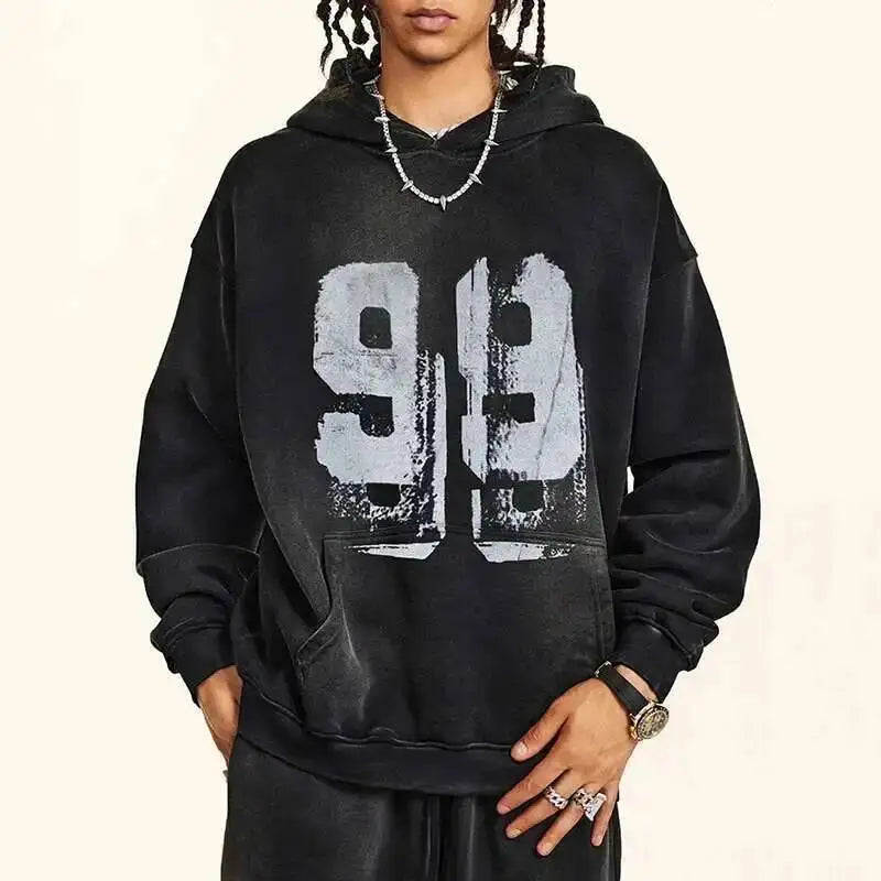 Y2K Washed Graphic "99" Hoodie