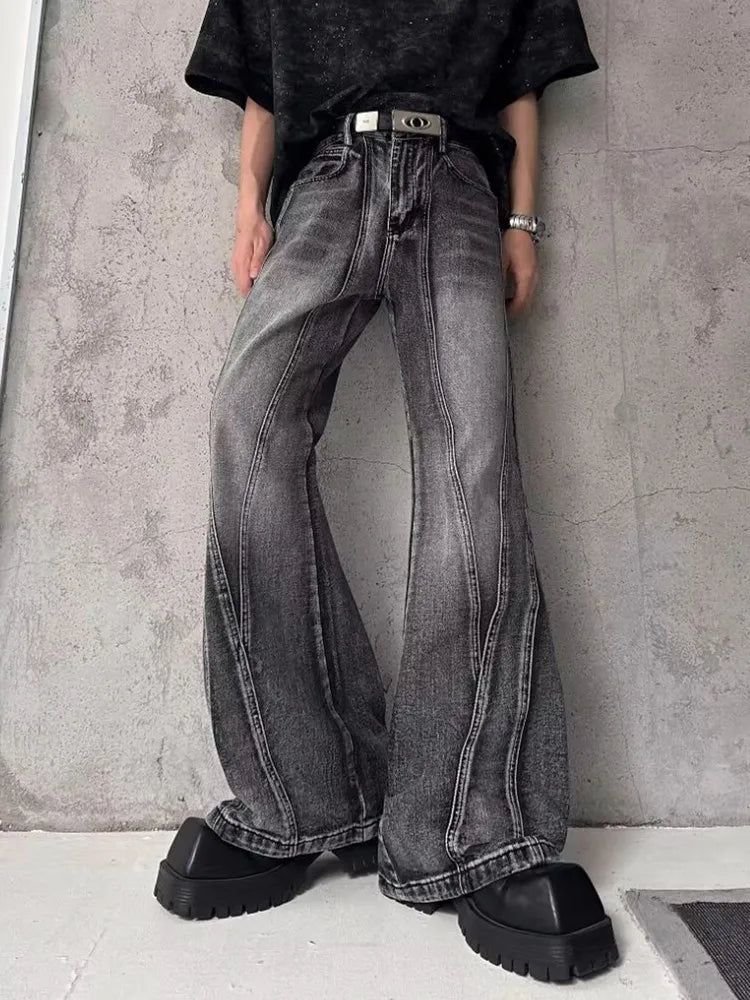 Y2K Washed Grey Baggy Stacked Flare Jeans