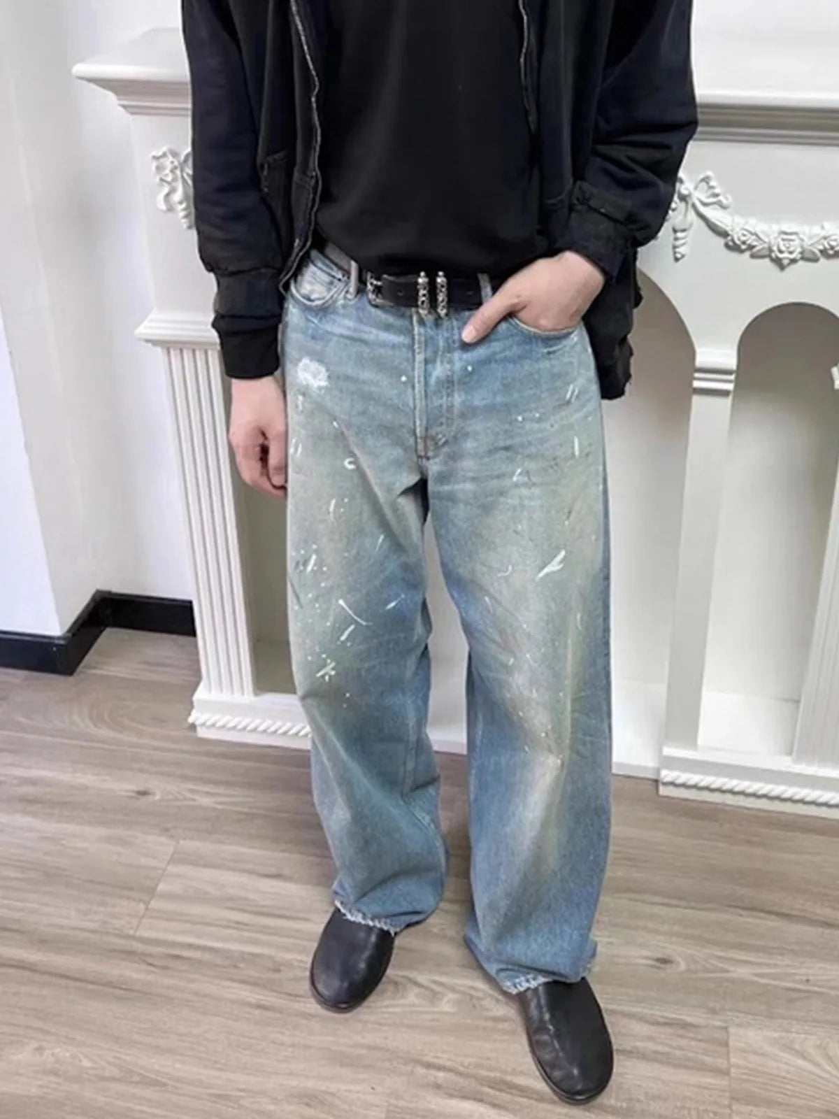 Y2K Washed Splatter Paint Denim Jeans