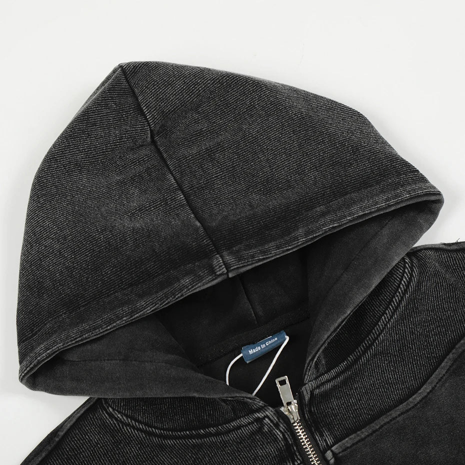 Y2K Washed Structured Full Zip Up Hoodie