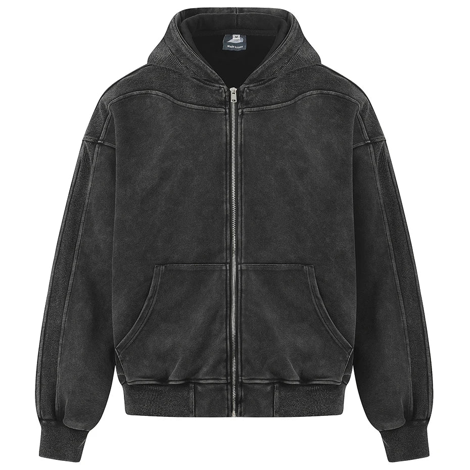 Y2K Washed Structured Full Zip Up Hoodie