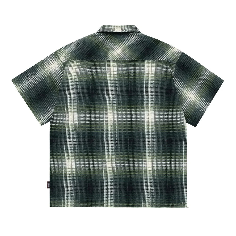 Y2K West Side Patch Embroidery Plaid Short Sleeve Shirt