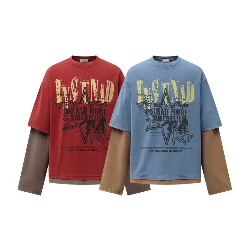 Y2K Western Mock Layered Long Sleeve Top