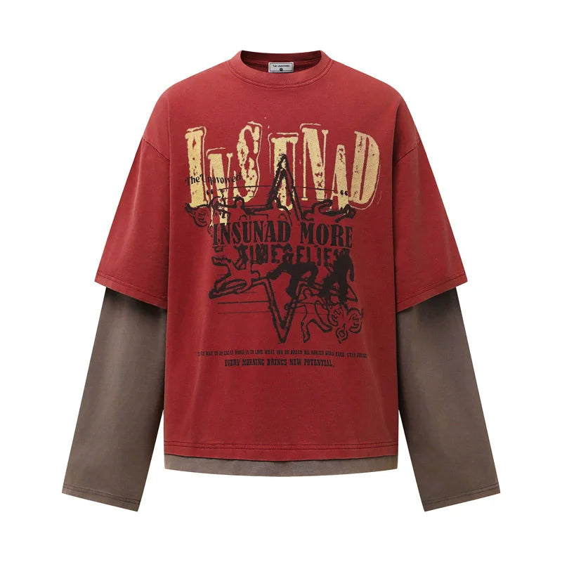 Y2K Western Mock Layered Long Sleeve Top