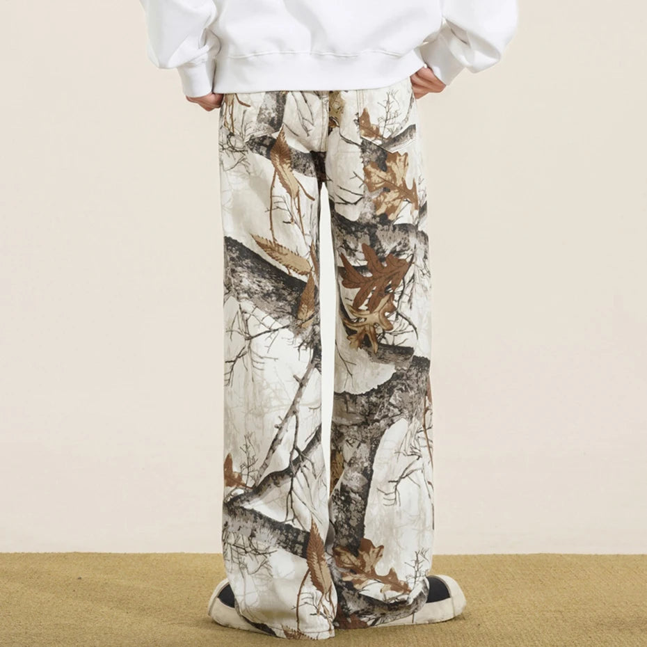 Y2K White Forest Camo Baggy Jeans
