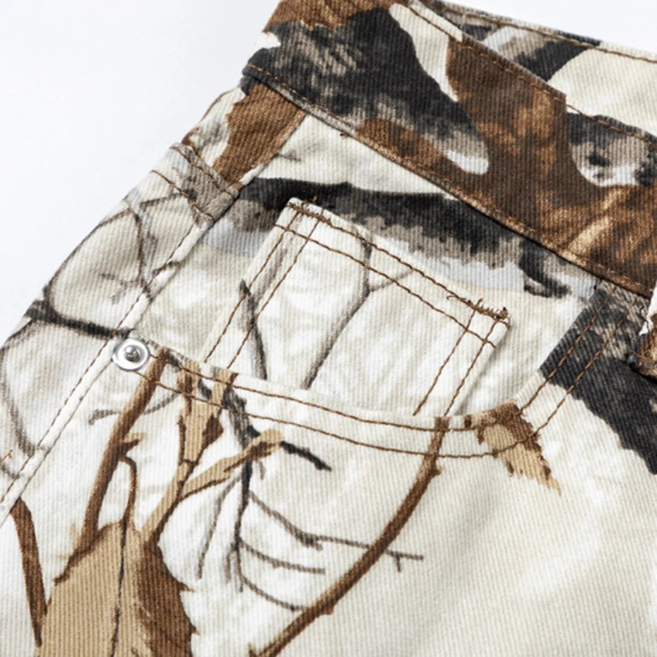 Y2K White Forest Camo Baggy Jeans