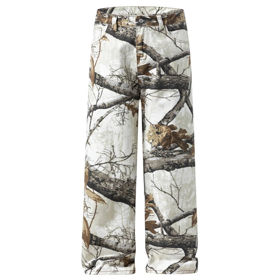 Y2K White Forest Camo Baggy Jeans