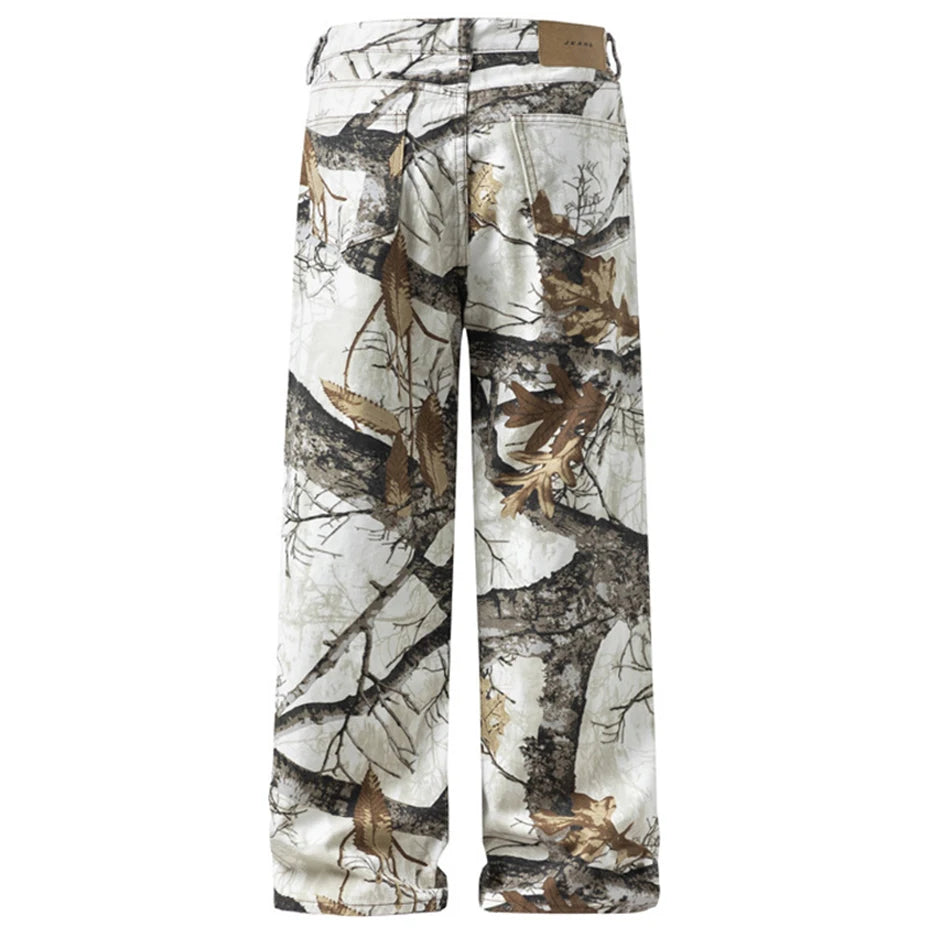 Y2K White Forest Camo Baggy Jeans