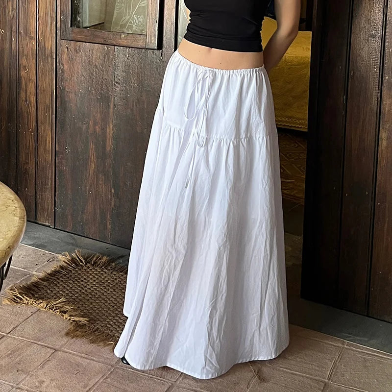 Y2K White Loose A-Line Flowy Maxi Skirt