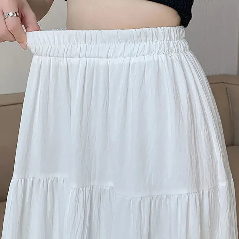 Y2K White Pink Tiered Casual Long Maxi Skirt