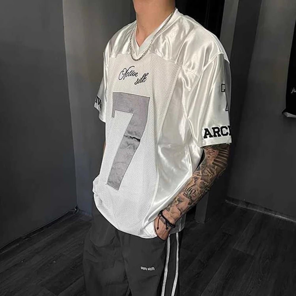 Y2K White Scripture Baggy V Neck Football Jersey