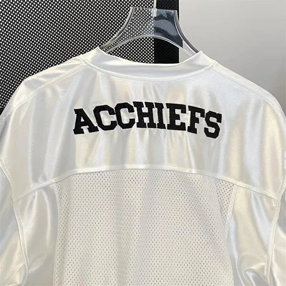 Y2K White Scripture Baggy V Neck Football Jersey