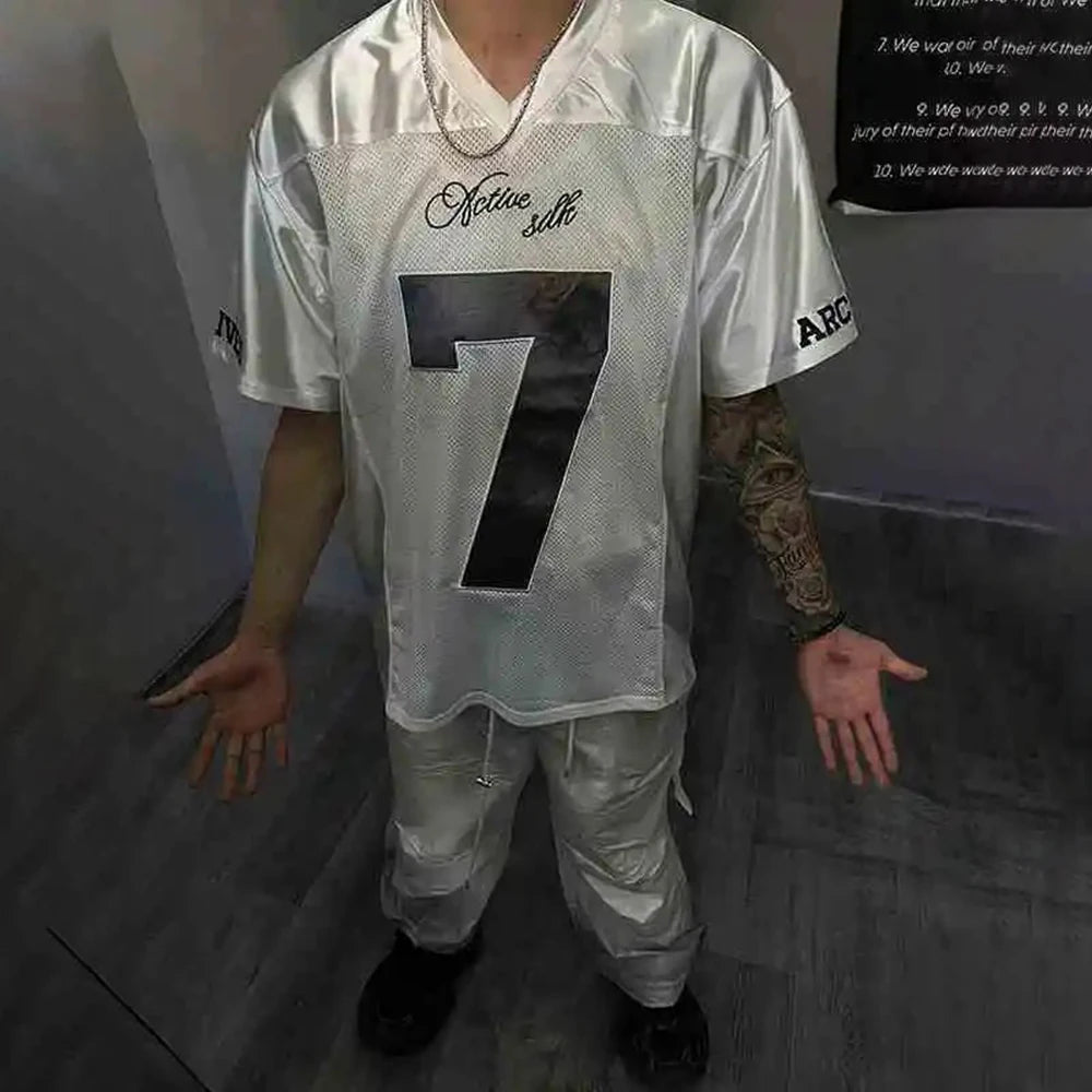 Y2K White Scripture Baggy V Neck Football Jersey