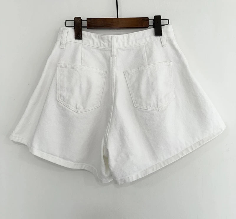 Y2K White Short High Waist Wide Leg Denim Shorts Jorts