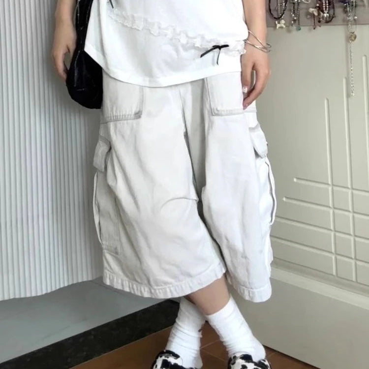 Y2K White Wide Leg Cargo Jorts