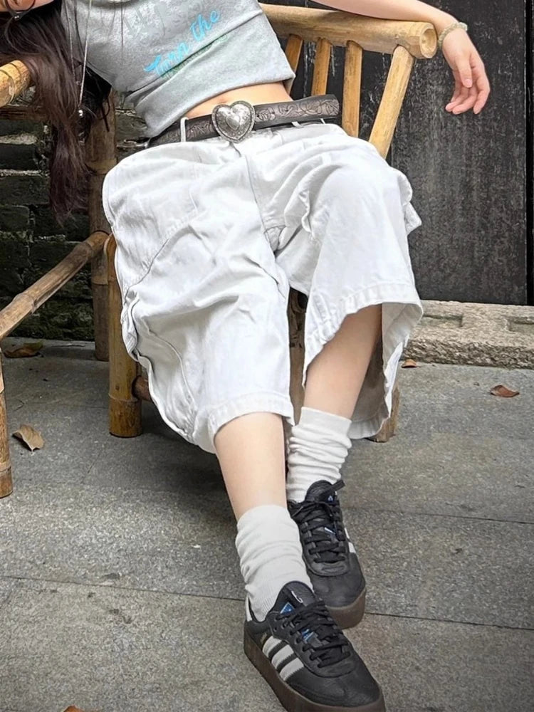 Y2K White Wide Leg Cargo Jorts