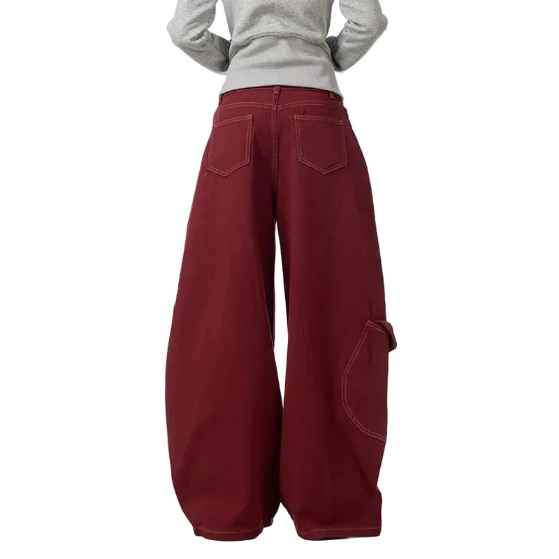 Y2K Wine Red Vintage High Waisted Baggy Barrel Jeans