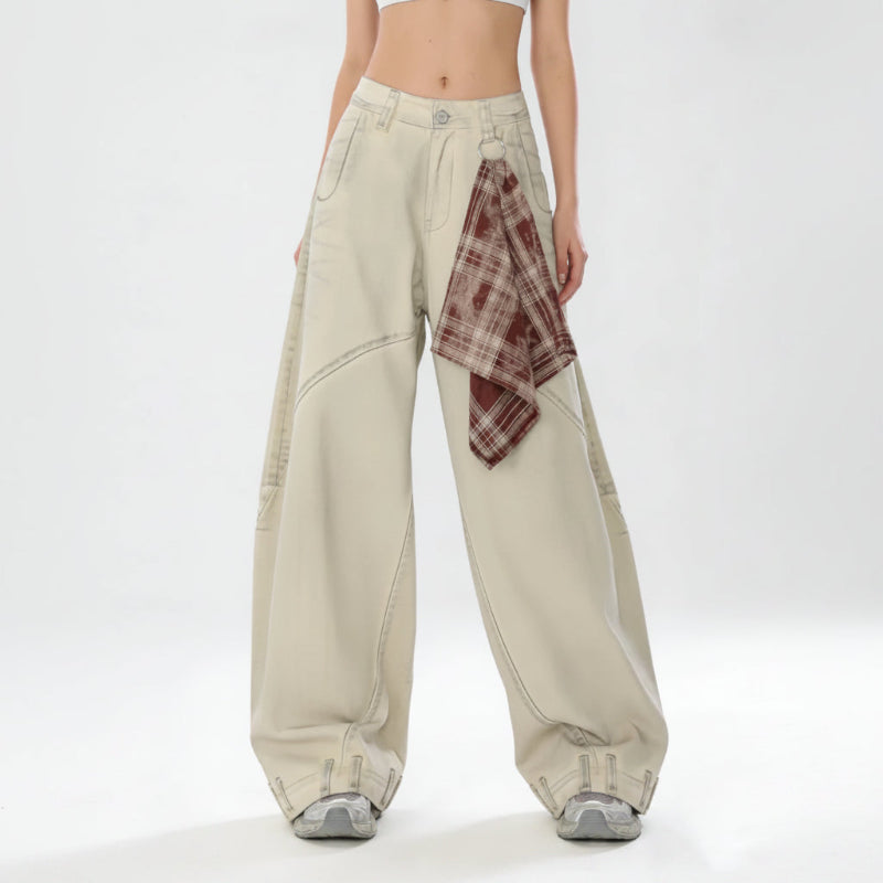 Y2K Womens Apricot Baggy Wide Leg Jeans