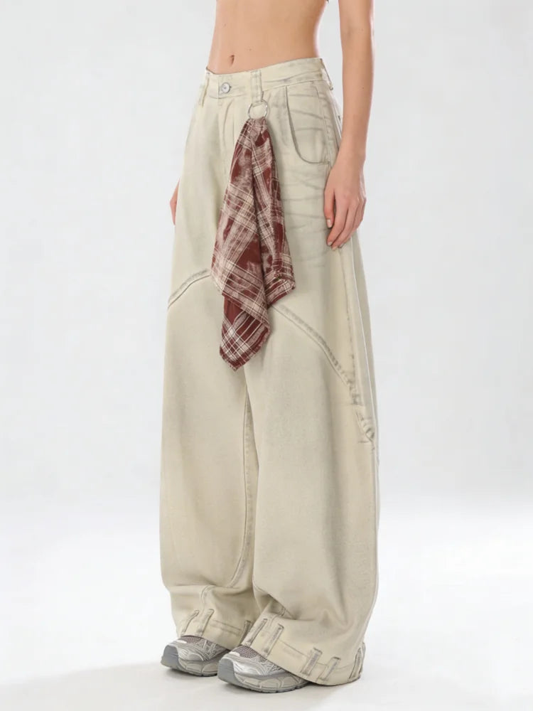 Y2K Womens Apricot Baggy Wide Leg Jeans