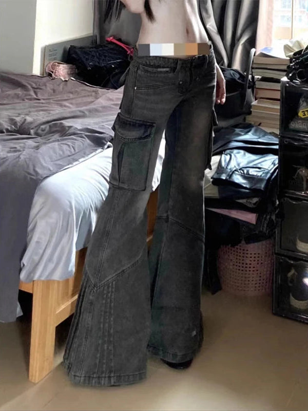 Y2K Womens Baggy Cowboy Low Waist Cargo Jeans