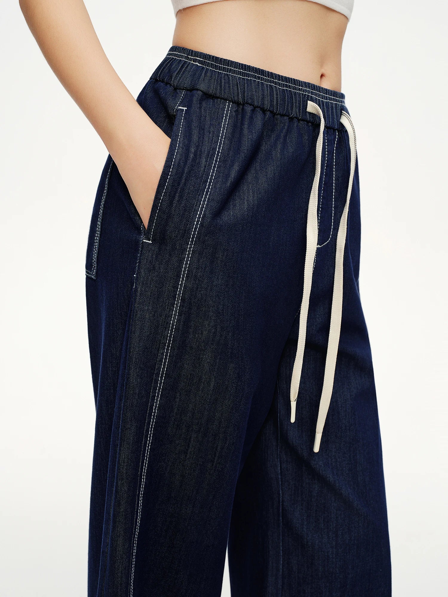 Y2K Womens Contrast Topstitching Straight Leg Jeans