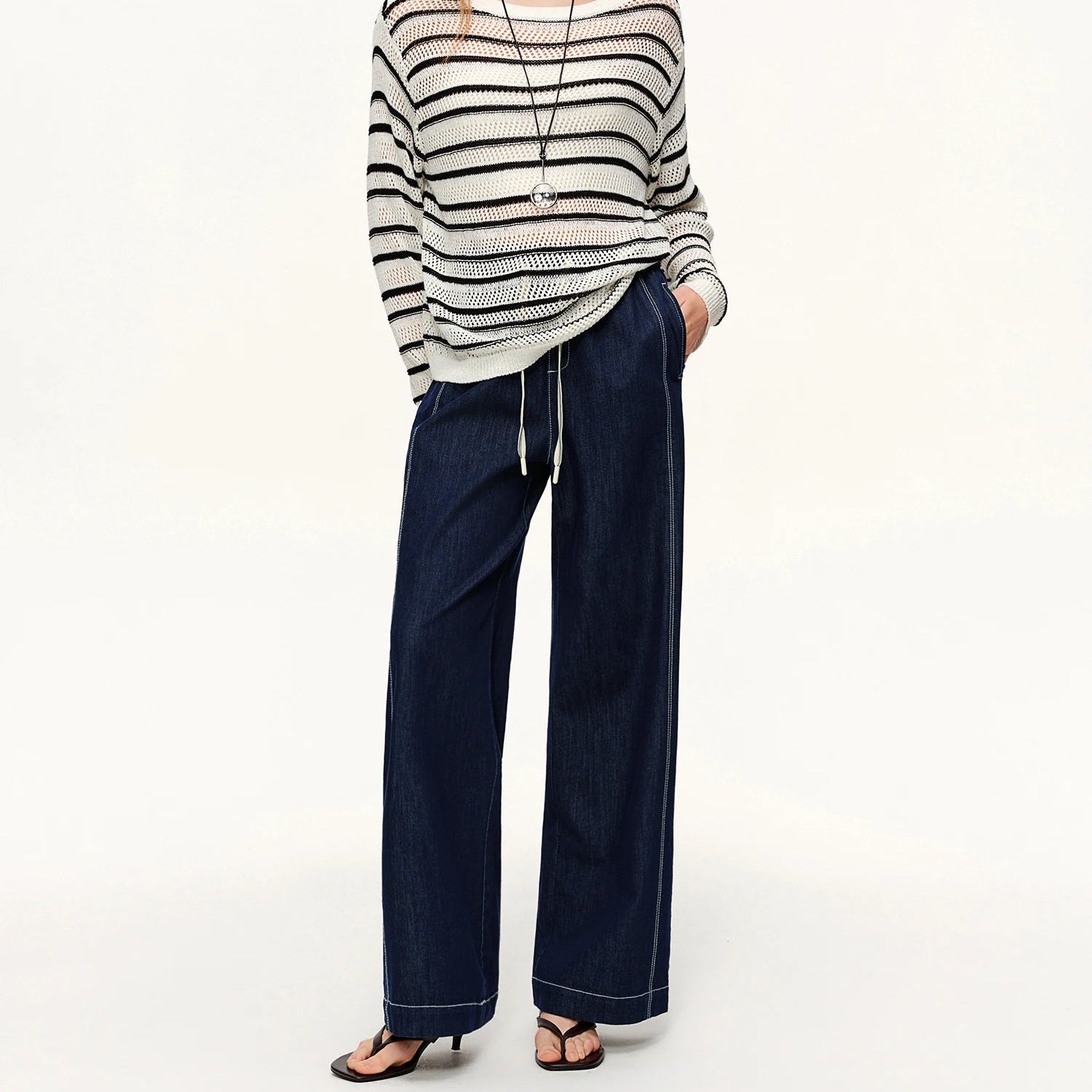 Y2K Womens Contrast Topstitching Straight Leg Jeans