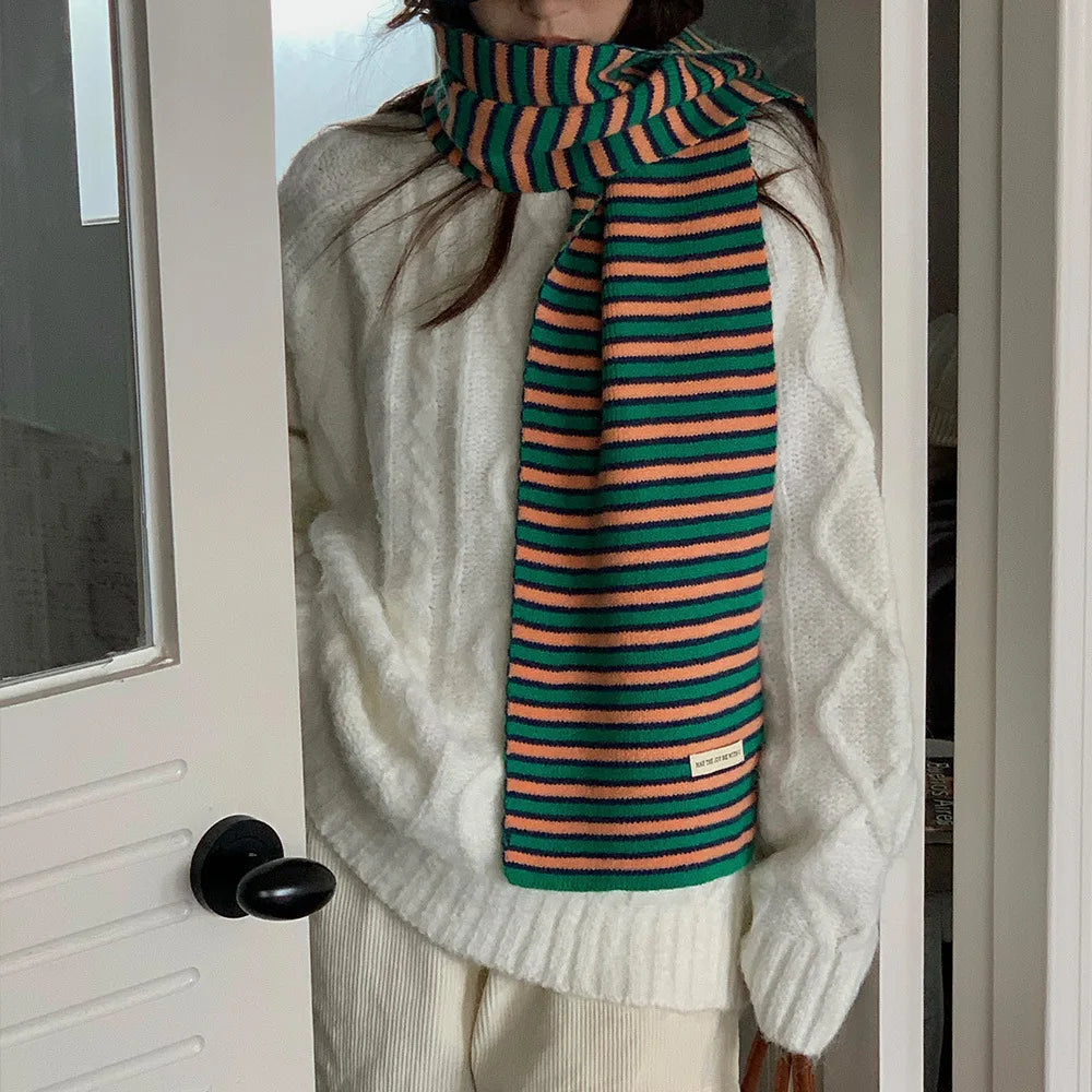 Y2K Womens Knitted Striped Scarf