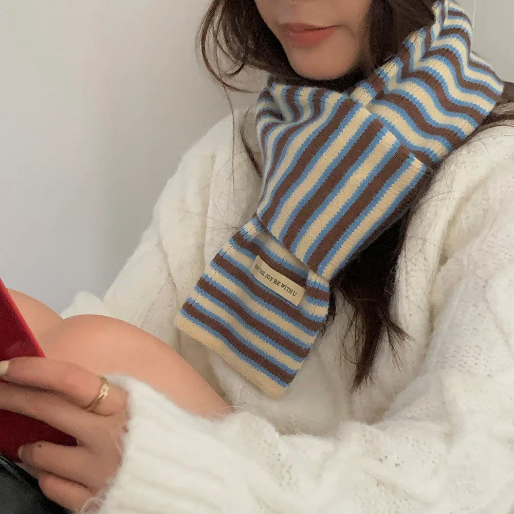 Y2K Womens Knitted Striped Scarf