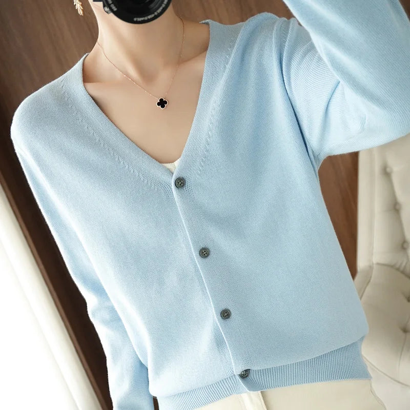Y2K Womens Long Sleeve V Neck Button Up Cardigan