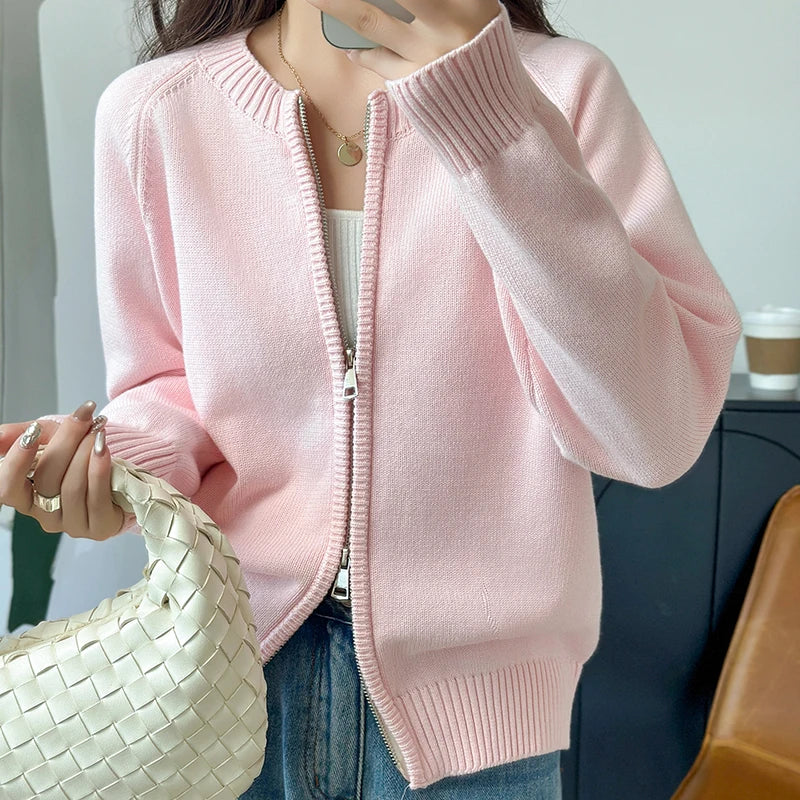 Y2K Womens O Neck Double Zip Cardigan