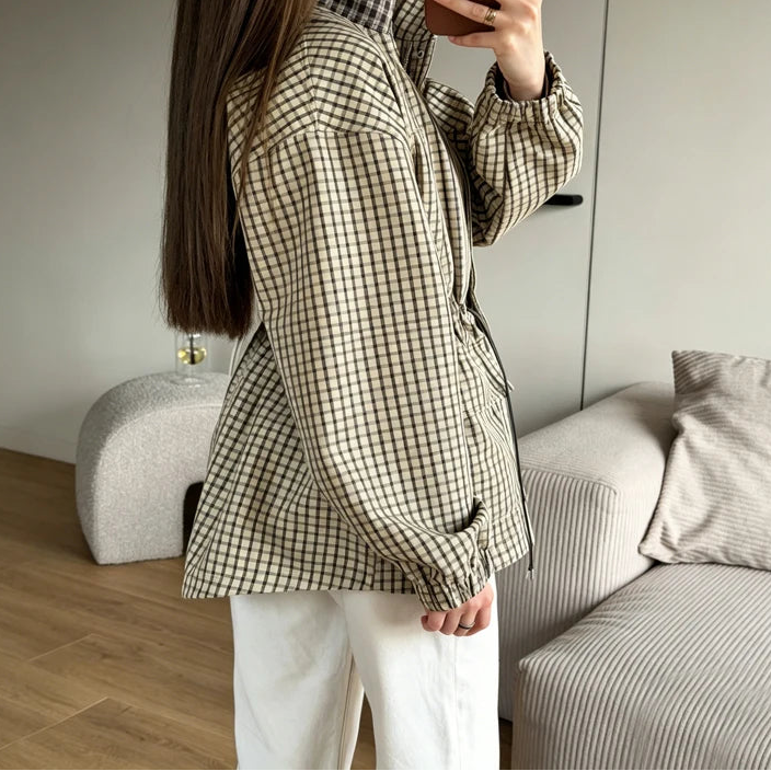 Y2K Womens Plaid Cinch Waist Best Windbreaker Jacket