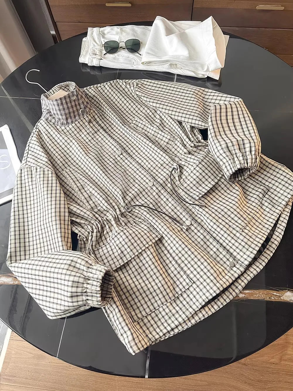 Y2K Womens Plaid Cinch Waist Best Windbreaker Jacket