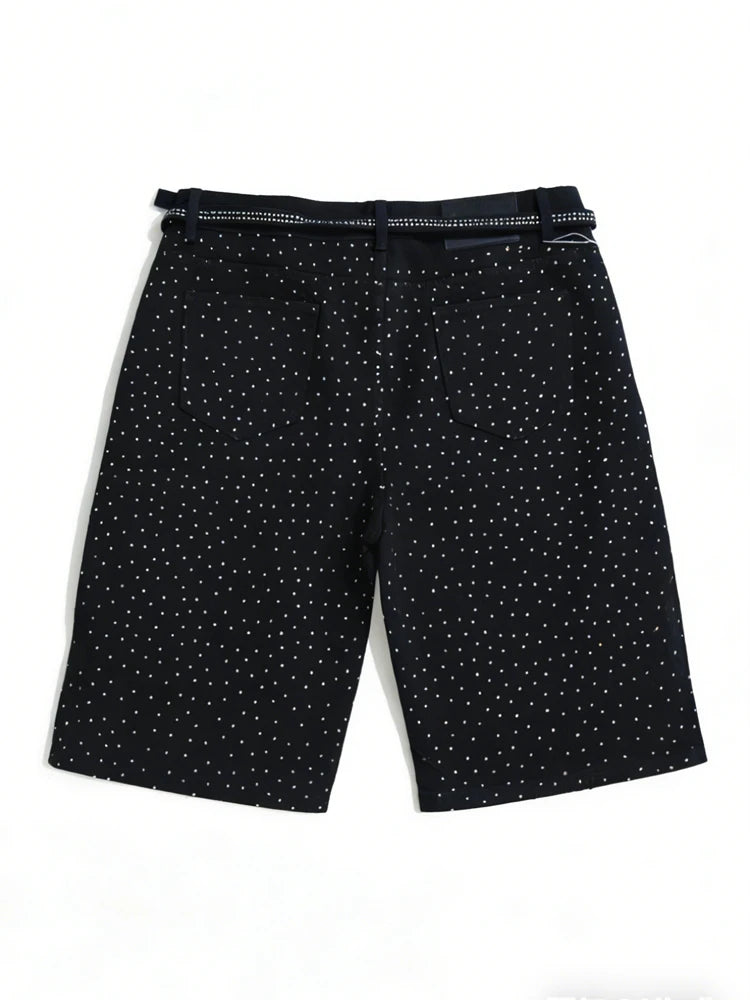 Y2K Womens Rhinestone Printed Denim Shorts Jorts