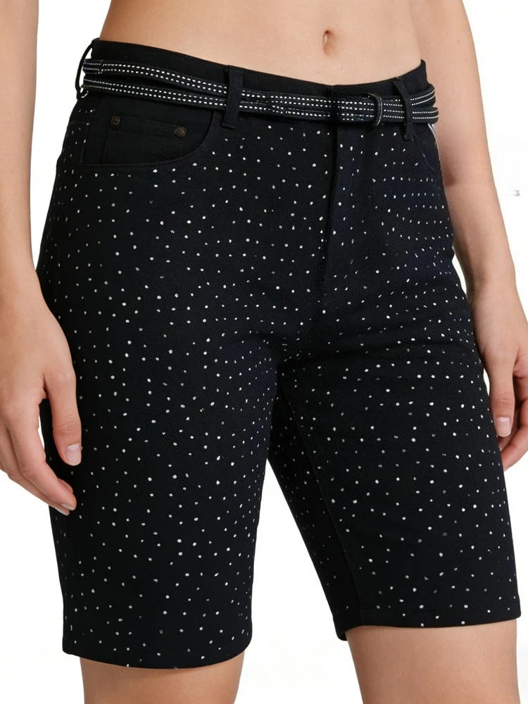 Y2K Womens Rhinestone Printed Denim Shorts Jorts