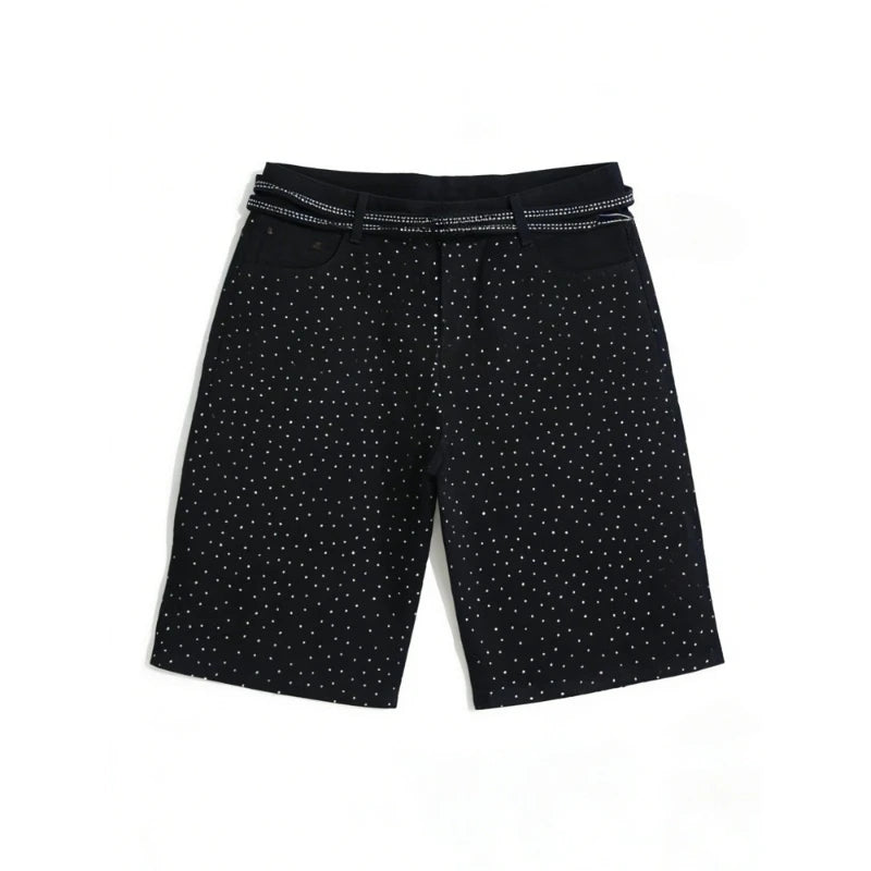 Y2K Womens Rhinestone Printed Denim Shorts Jorts