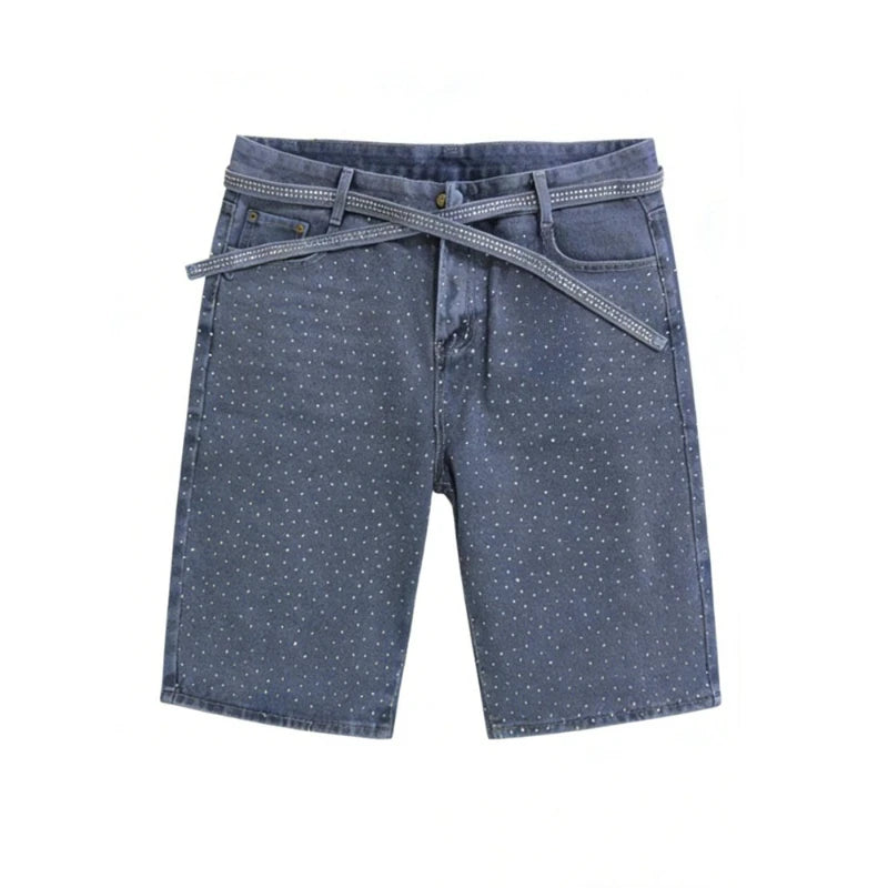 Y2K Womens Rhinestone Printed Denim Shorts Jorts