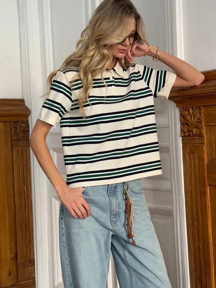 Y2K Womens Striped Polo Shirt