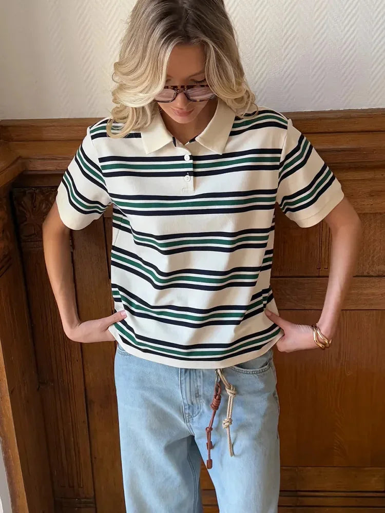 Y2K Womens Striped Polo Shirt