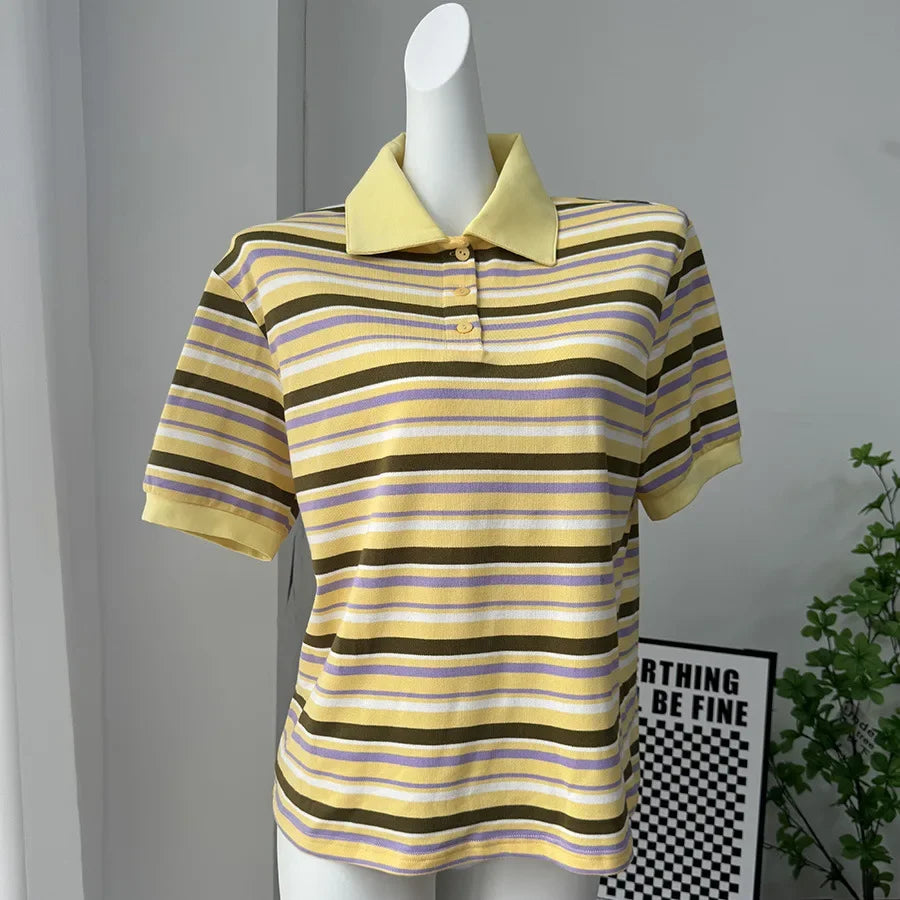 Y2K Womens Striped Polo Shirt