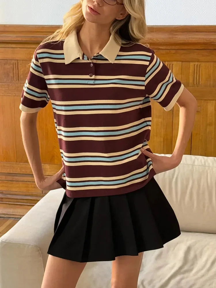Y2K Womens Striped Polo Shirt