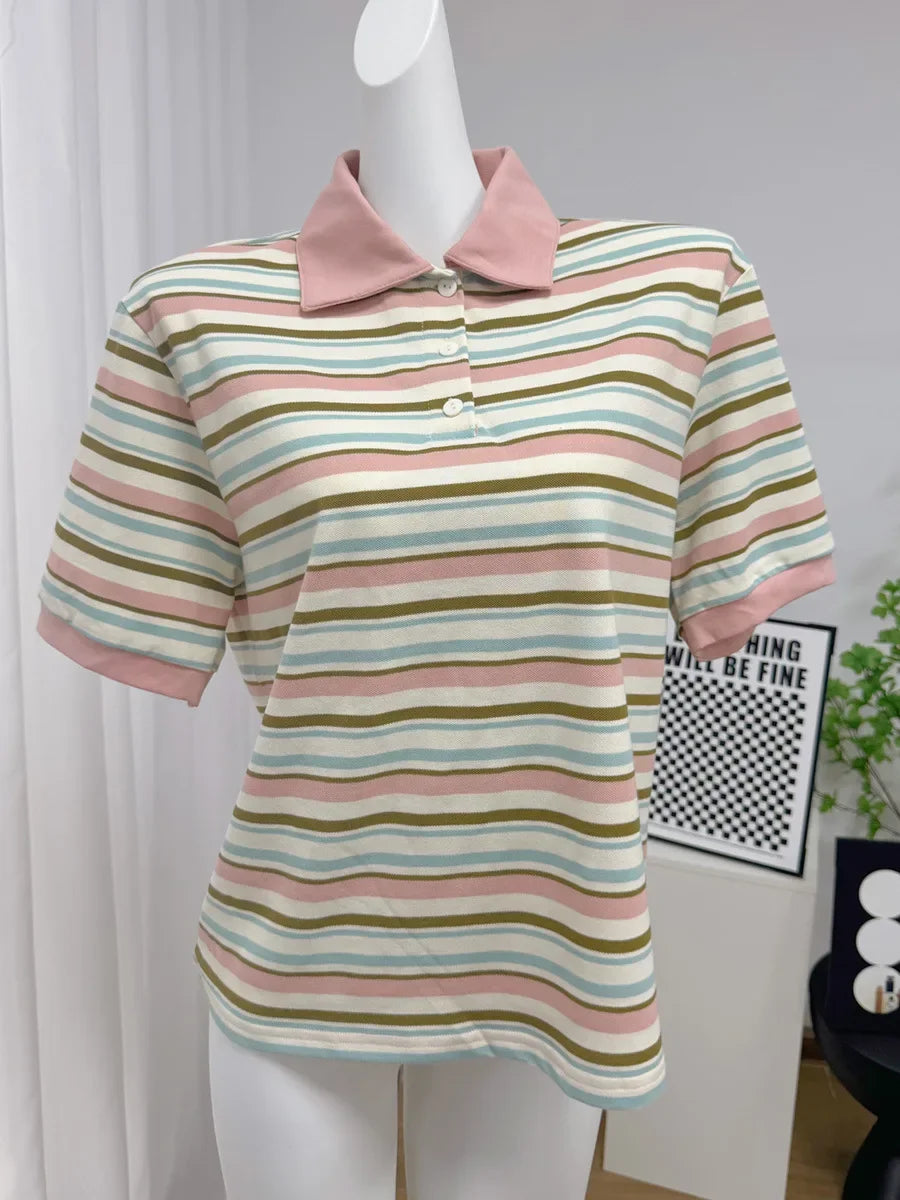 Y2K Womens Striped Polo Shirt
