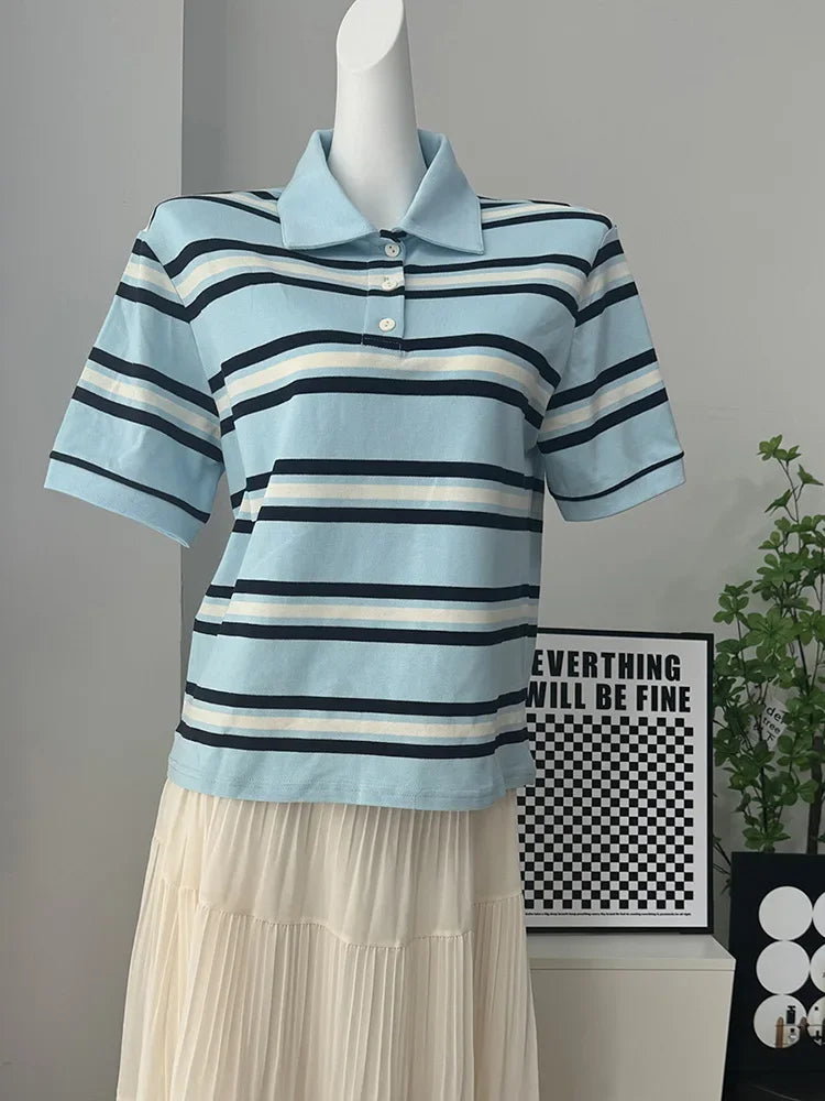 Y2K Womens Striped Polo Shirt