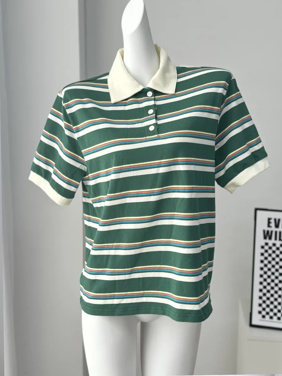 Y2K Womens Striped Polo Shirt